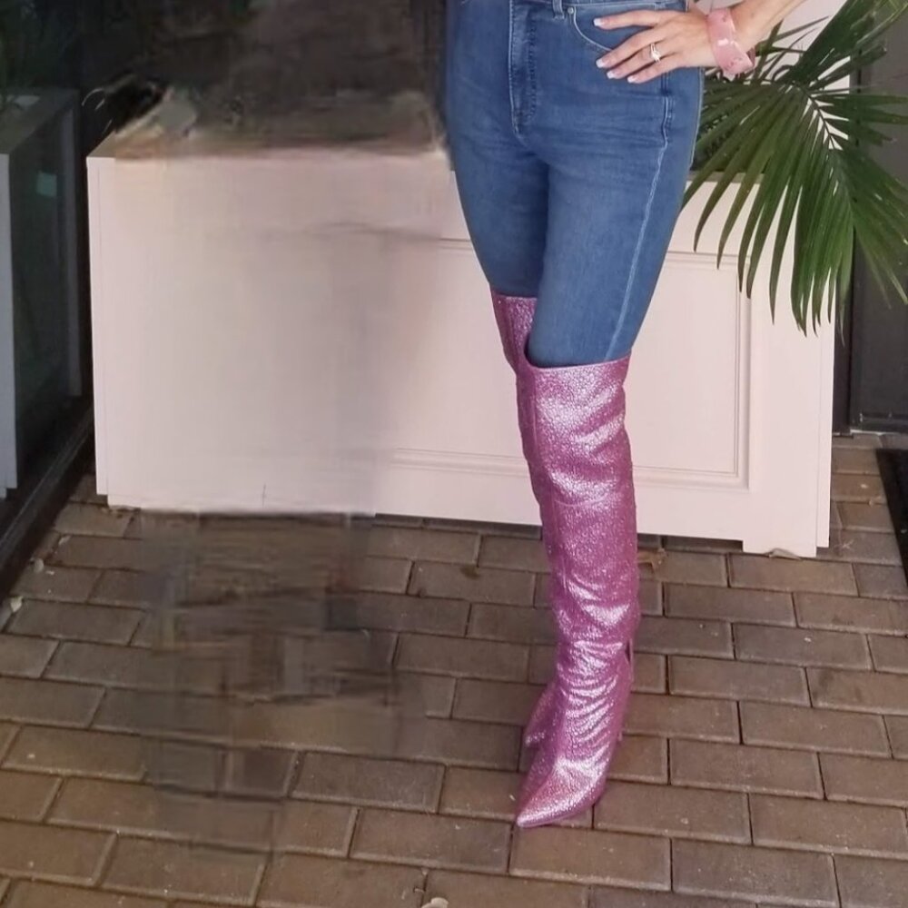 Steve Madden Vivienne Pink Rhinestone OTK Boots